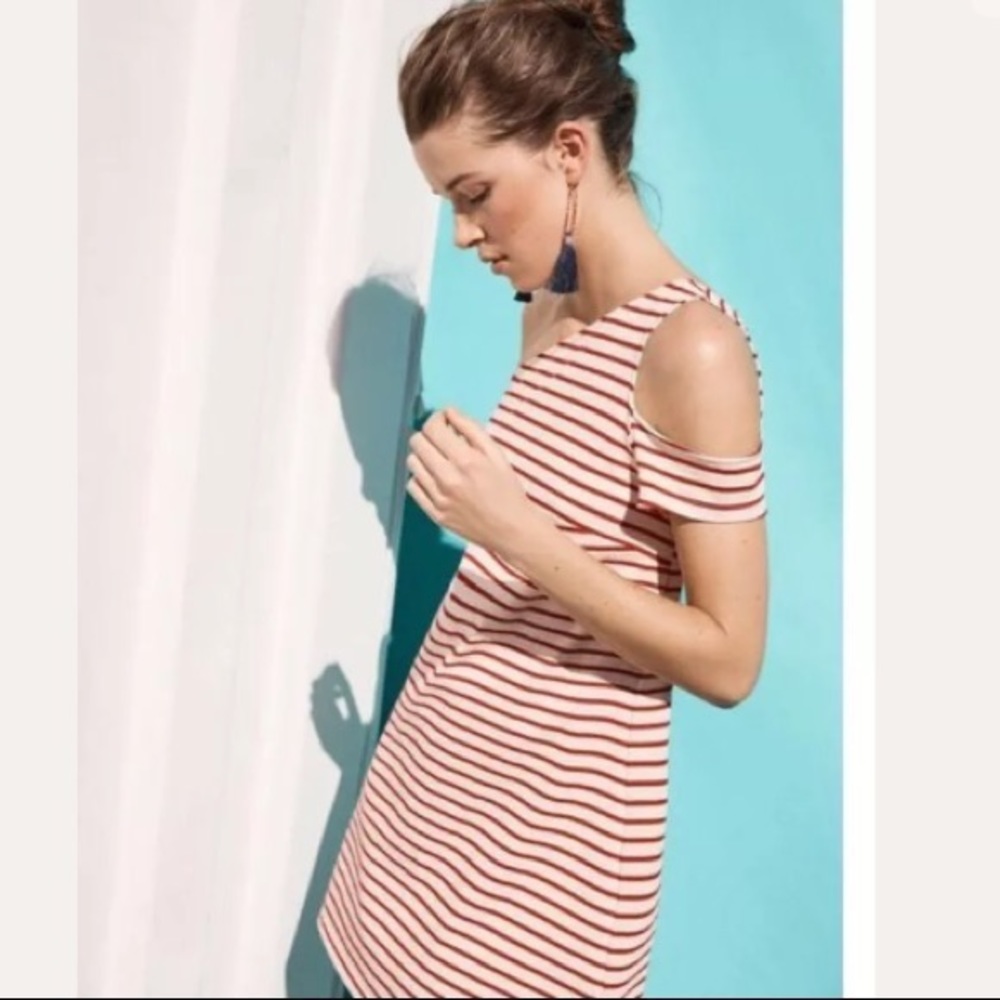 Maeve Marketa Red Stripe One Shoulder Dress Anthro